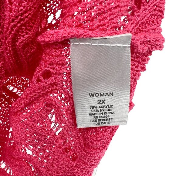 Dressbarn Women's Pink Crochet Knit Short Sleeve Top Coverup Size 2X - Picture 8 of 9